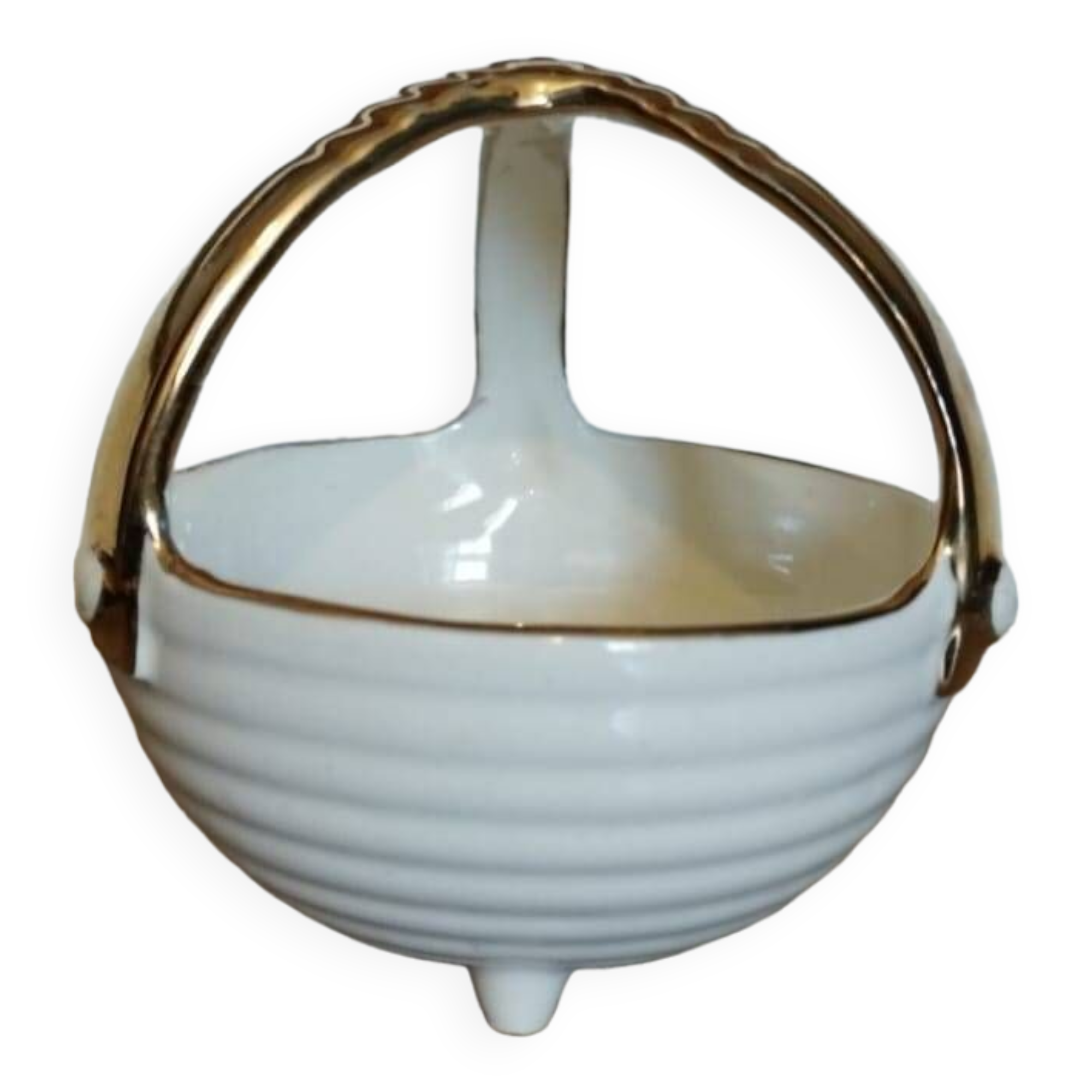 Petit panier en céramique avec dorure estampillé "Faience Tchéchoslovaquie"