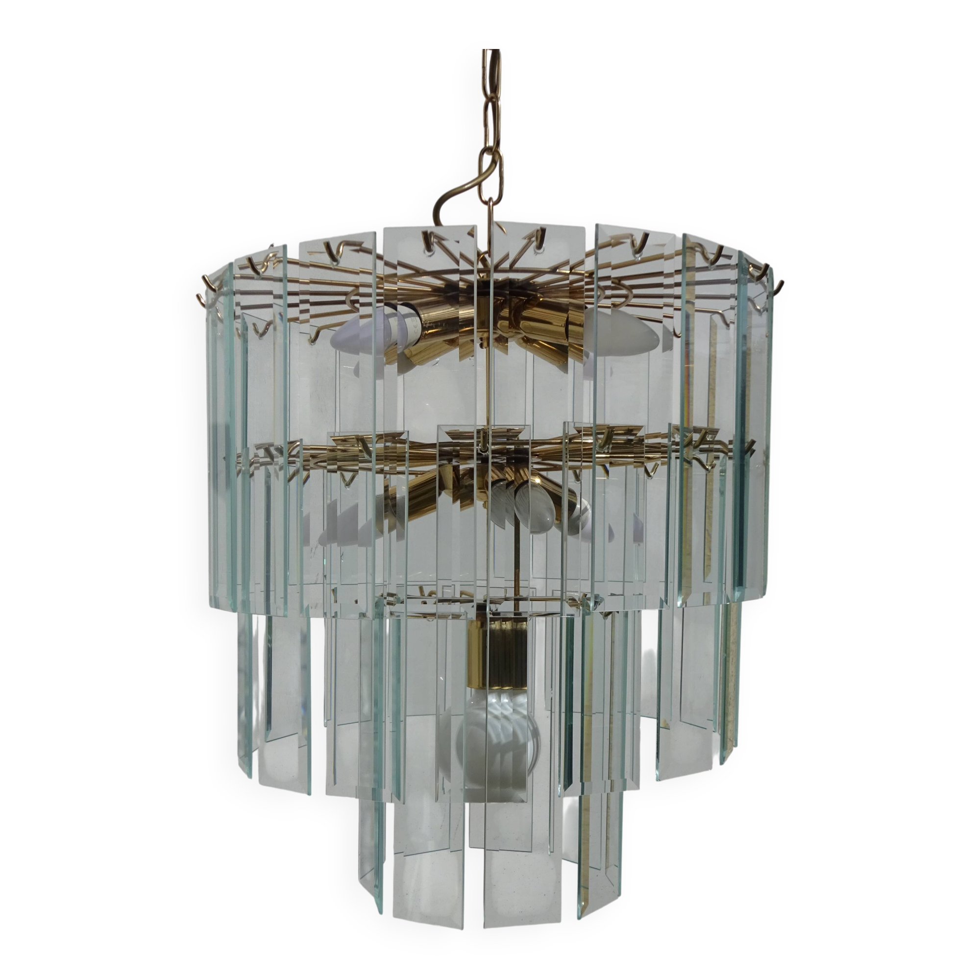 Large chandelier, 46 hanging beveled glass plates