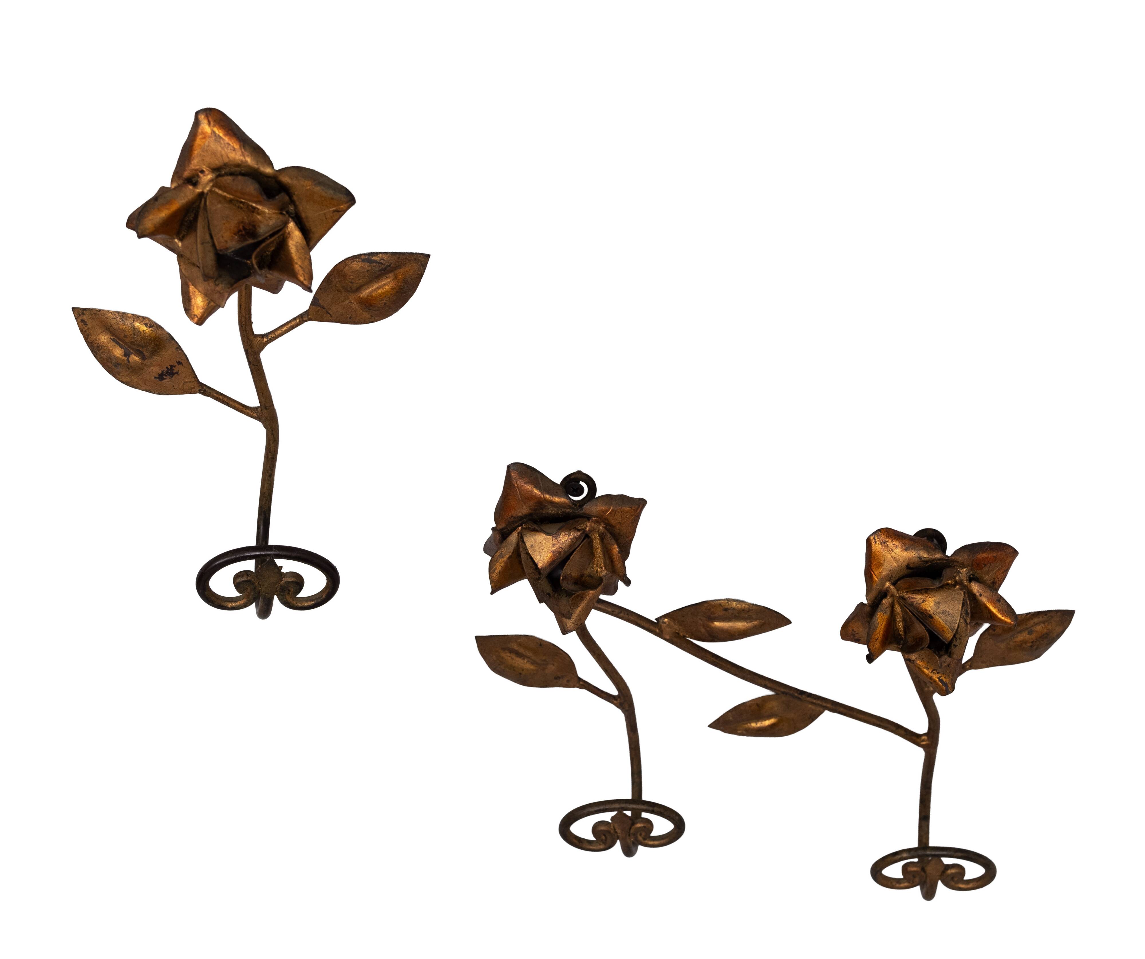 set Gilded Metal wall coat racks 1950s France