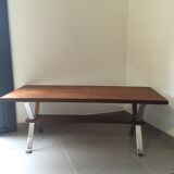 Table year 70 wooden top and chrome foot