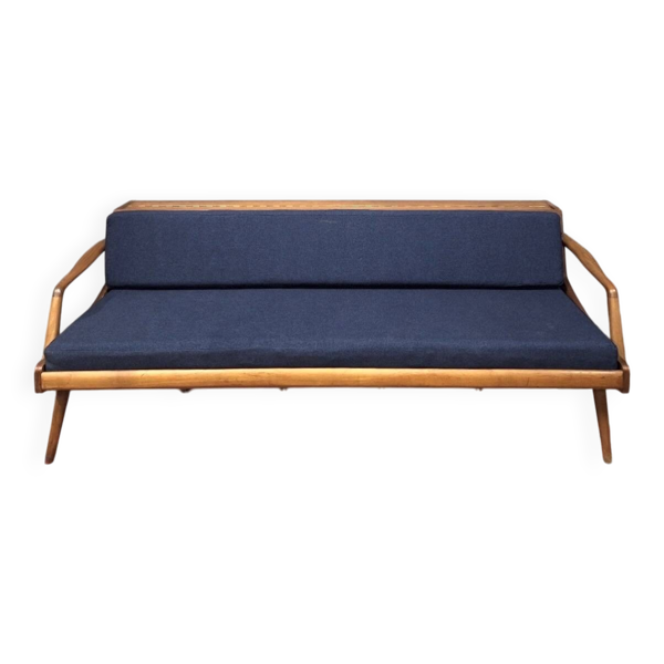 Sofa-lit convertible en teck danois avec compartiment pour dossier, années 1960.