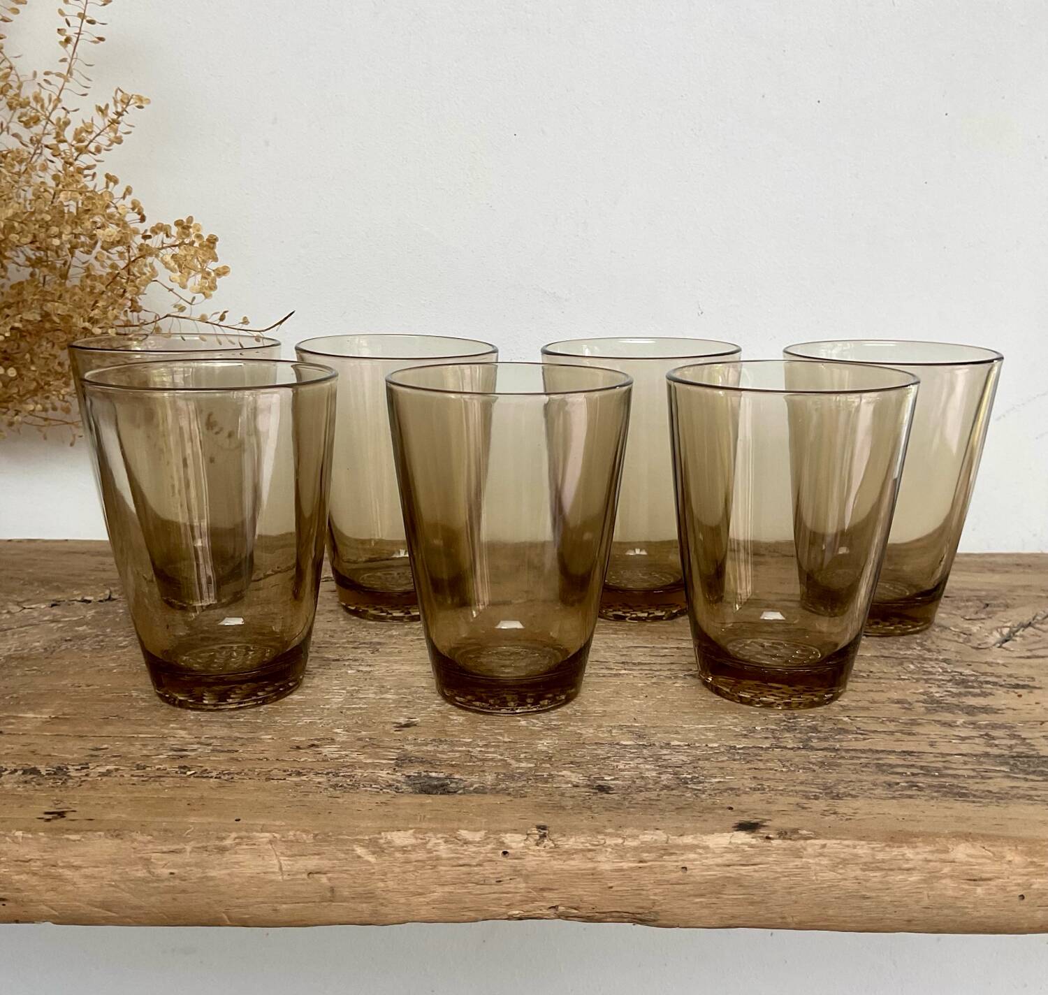7 small vintage smoked glasses