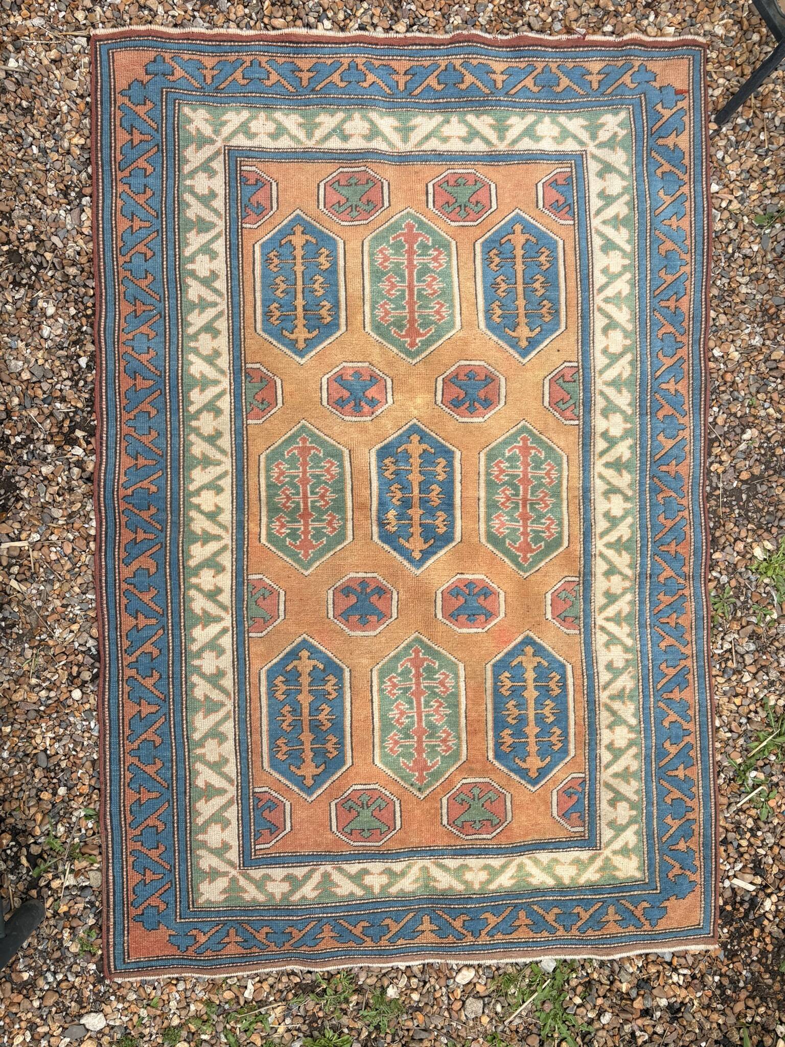 Antique Shirvan carpet, Caucasus 125x190, handmade wool, geometric tribal boho.
