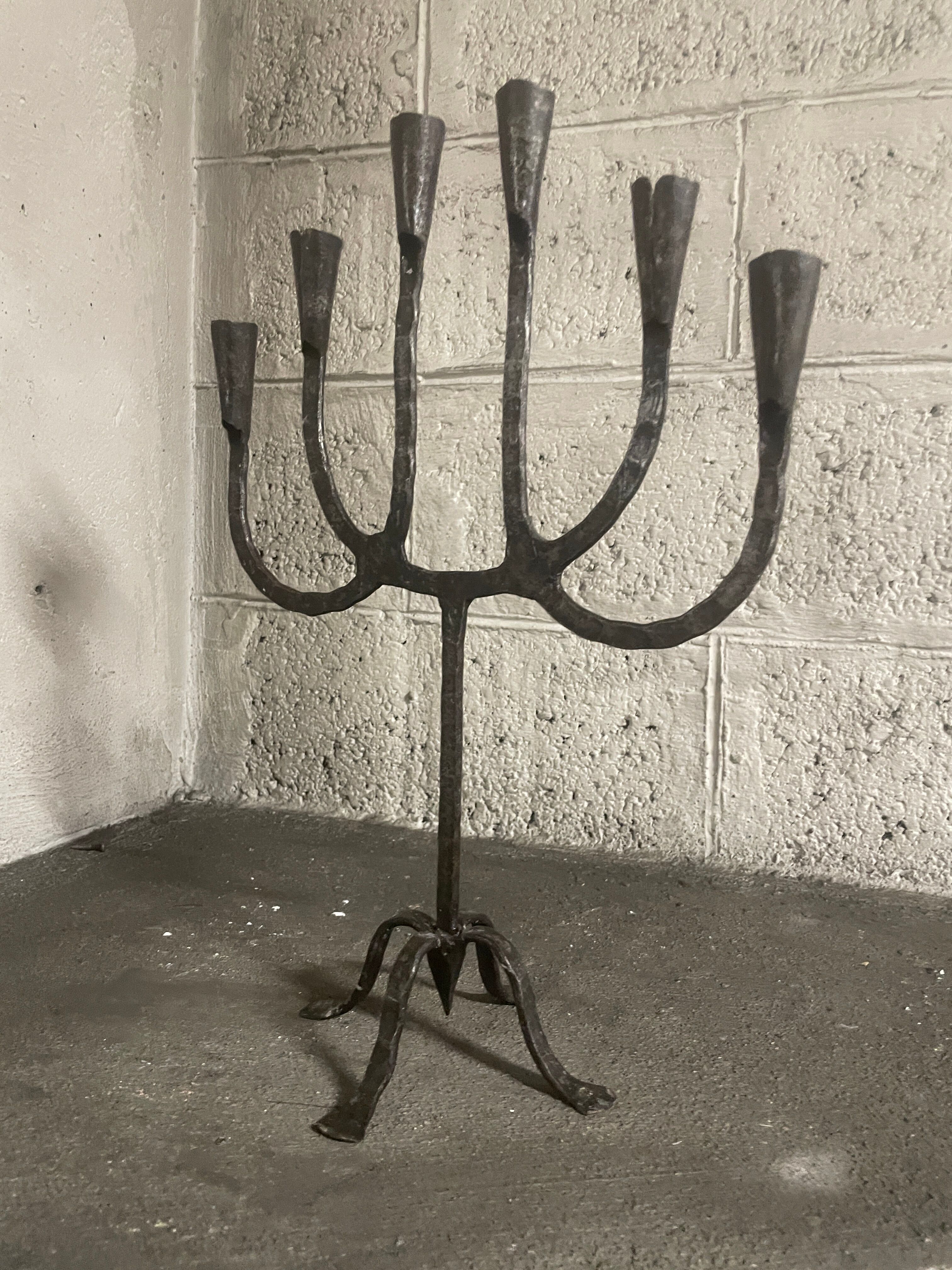 Brutalist six-light chandelier
