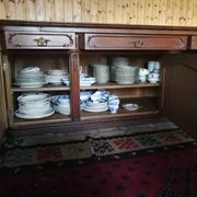 Buffet from the late 19th century with pink-brown marble in Louis XV style.