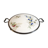 Round tray in earthenware and metal with handles
