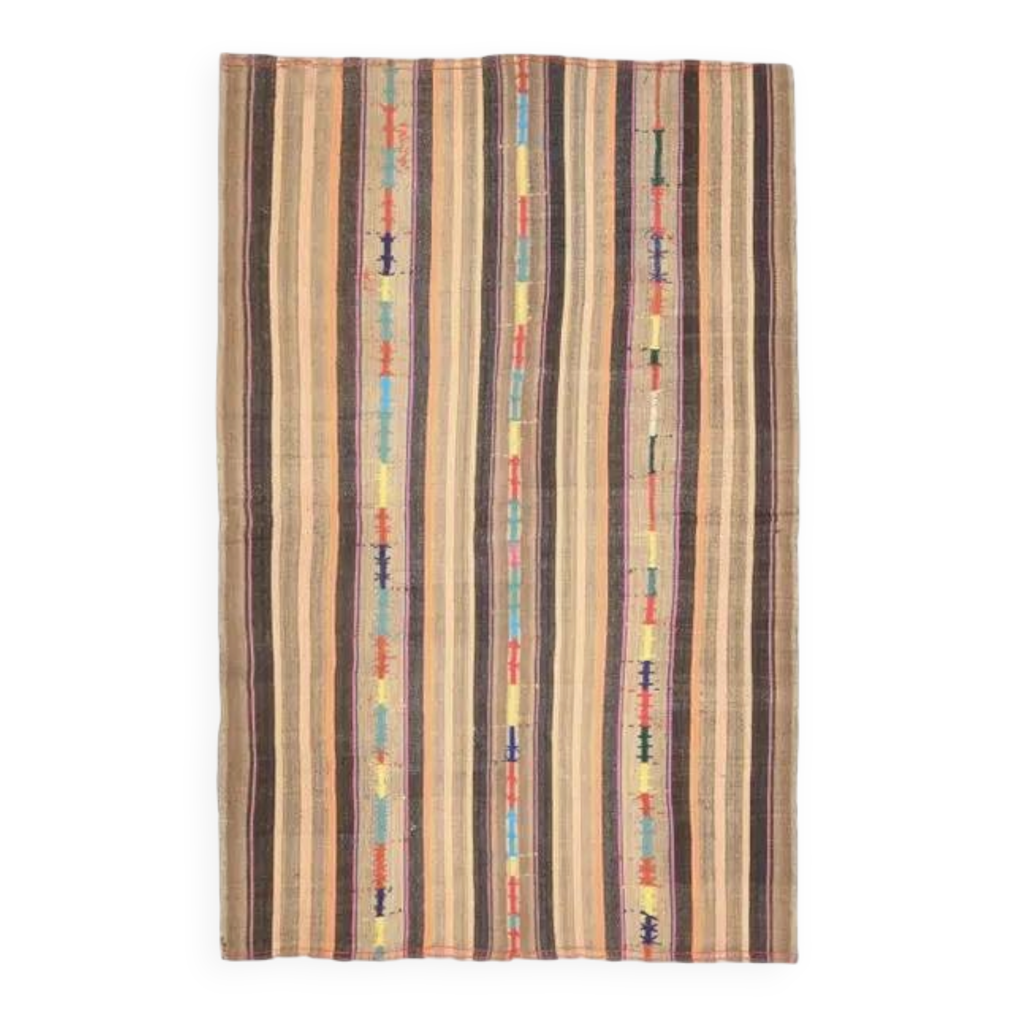 1970s Vintage Turkish Oushak Handmade Wool Cotton Tan Area Rug 145x238