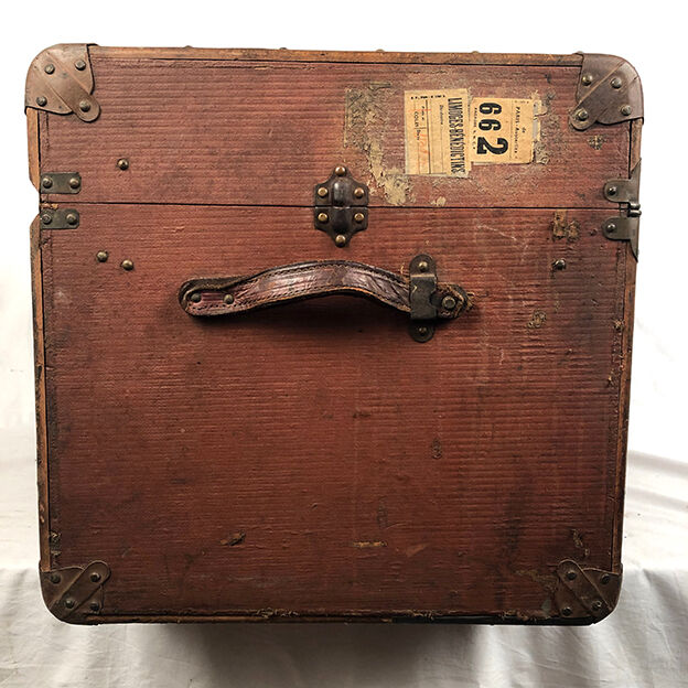 Old travel trunk cardboard, fabric and leather