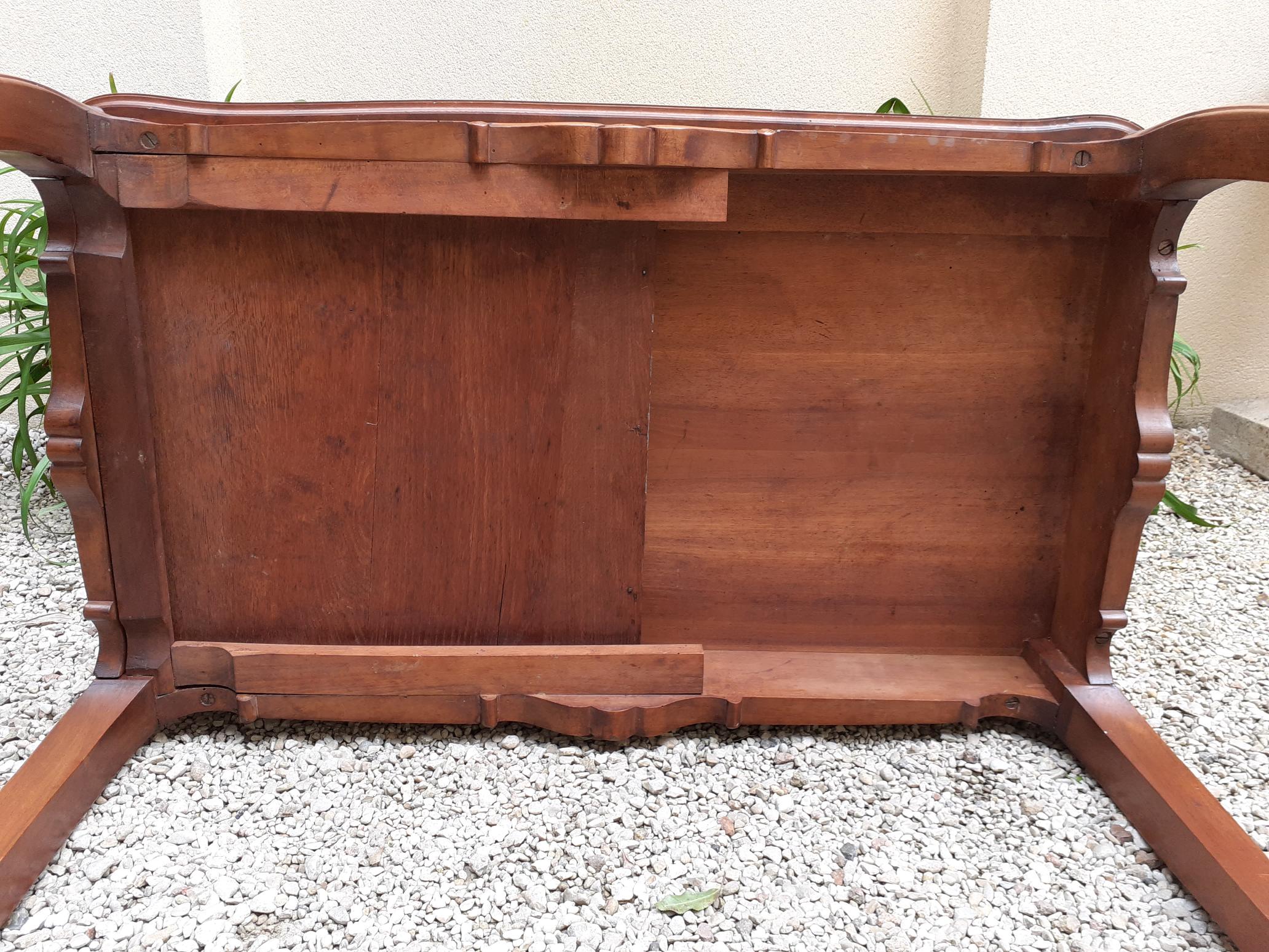 Flat desk, one-drawer table, nineteenth century carved walnut top in Louis XV style