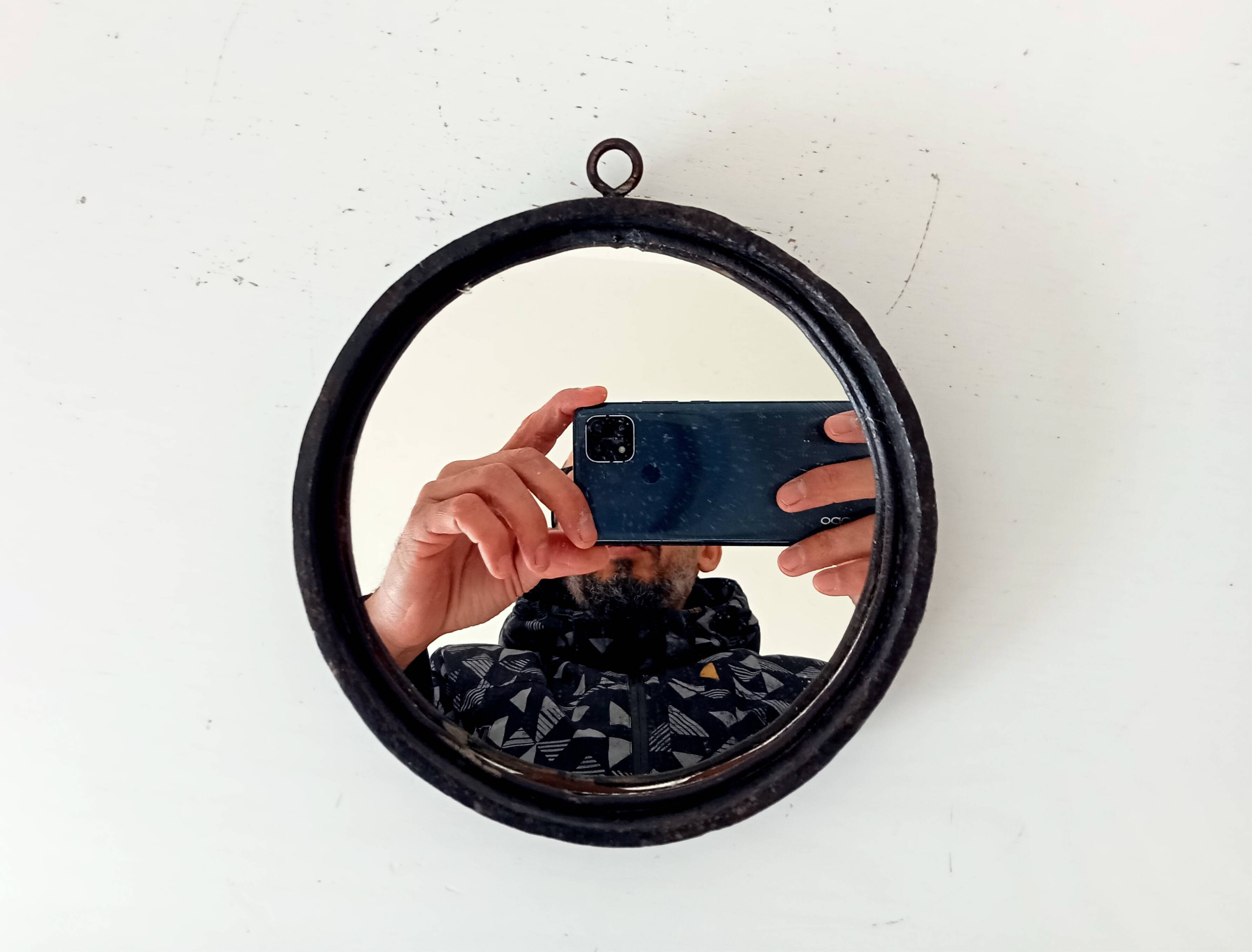 Brutalist antique mirror in wrought iron DLG Jean Touret