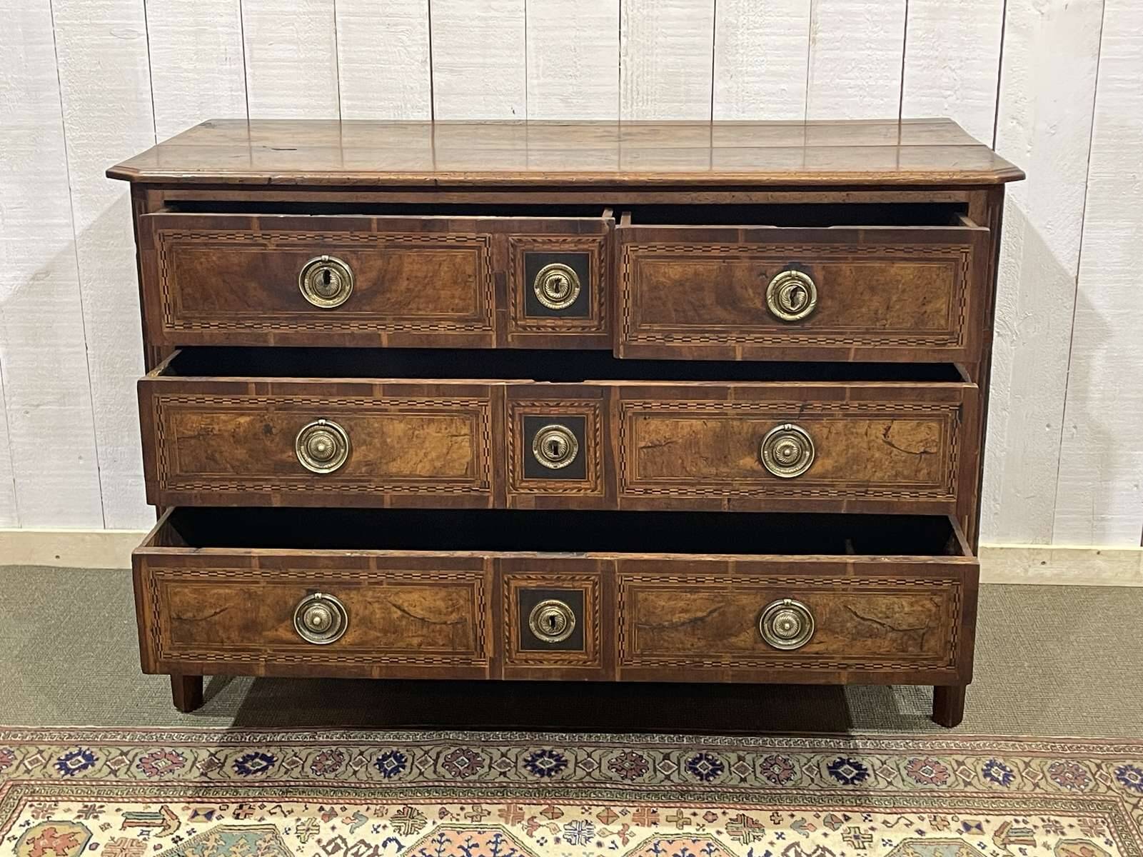 Louis XVI period chest of drawers in walnut, oak and fir, 18th century