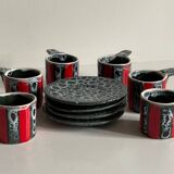 6 vintage luc vallauris art ceramic cups and saucers