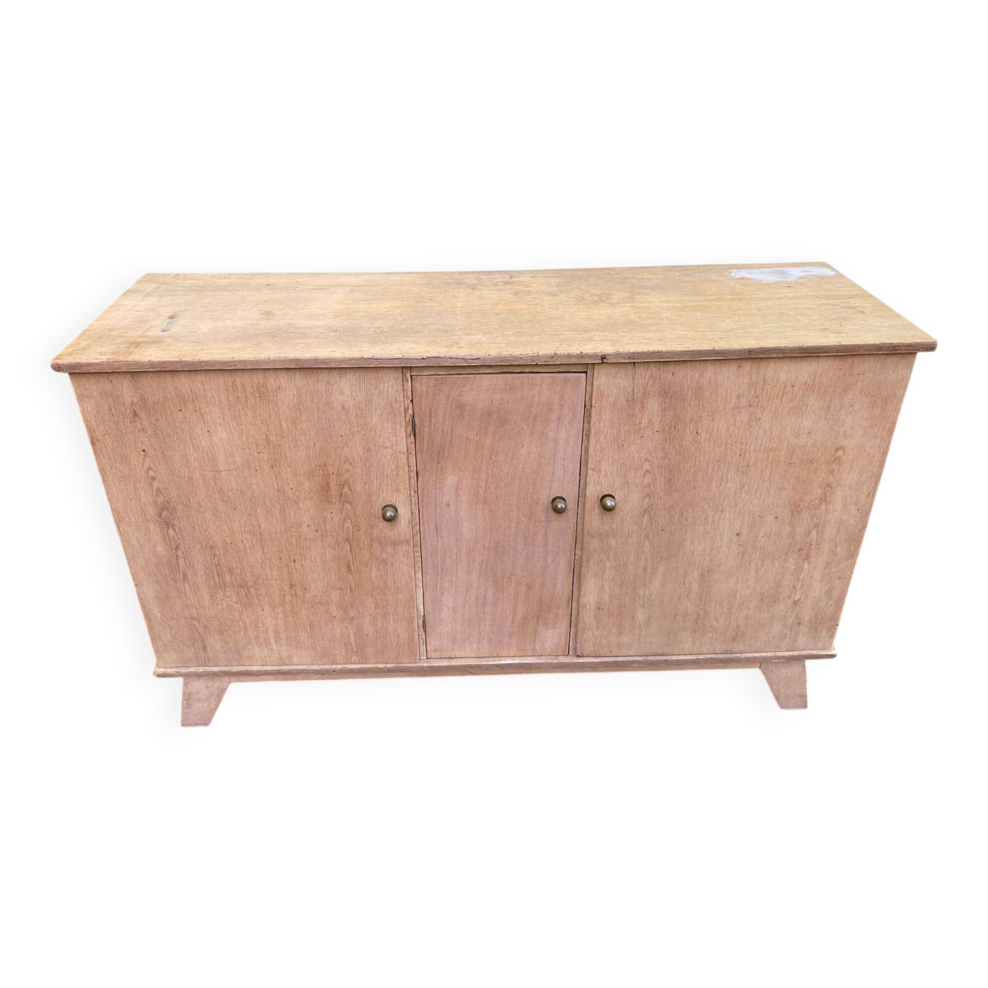 Vintage 1950s oak enfilade buffet with tapered legs.