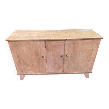 Vintage 1950s oak enfilade buffet with tapered legs.