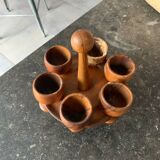 Olive wood egg cup set