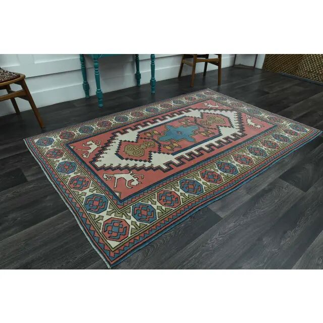 1970s Vintage Turkish Oushak Handmade Wool Cotton Pink Area Rug 151x225