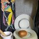 Eight Duralex dessert plates in 60s painted glass
