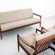 Sofa and armchairs set in walnut and fabric, 1960s