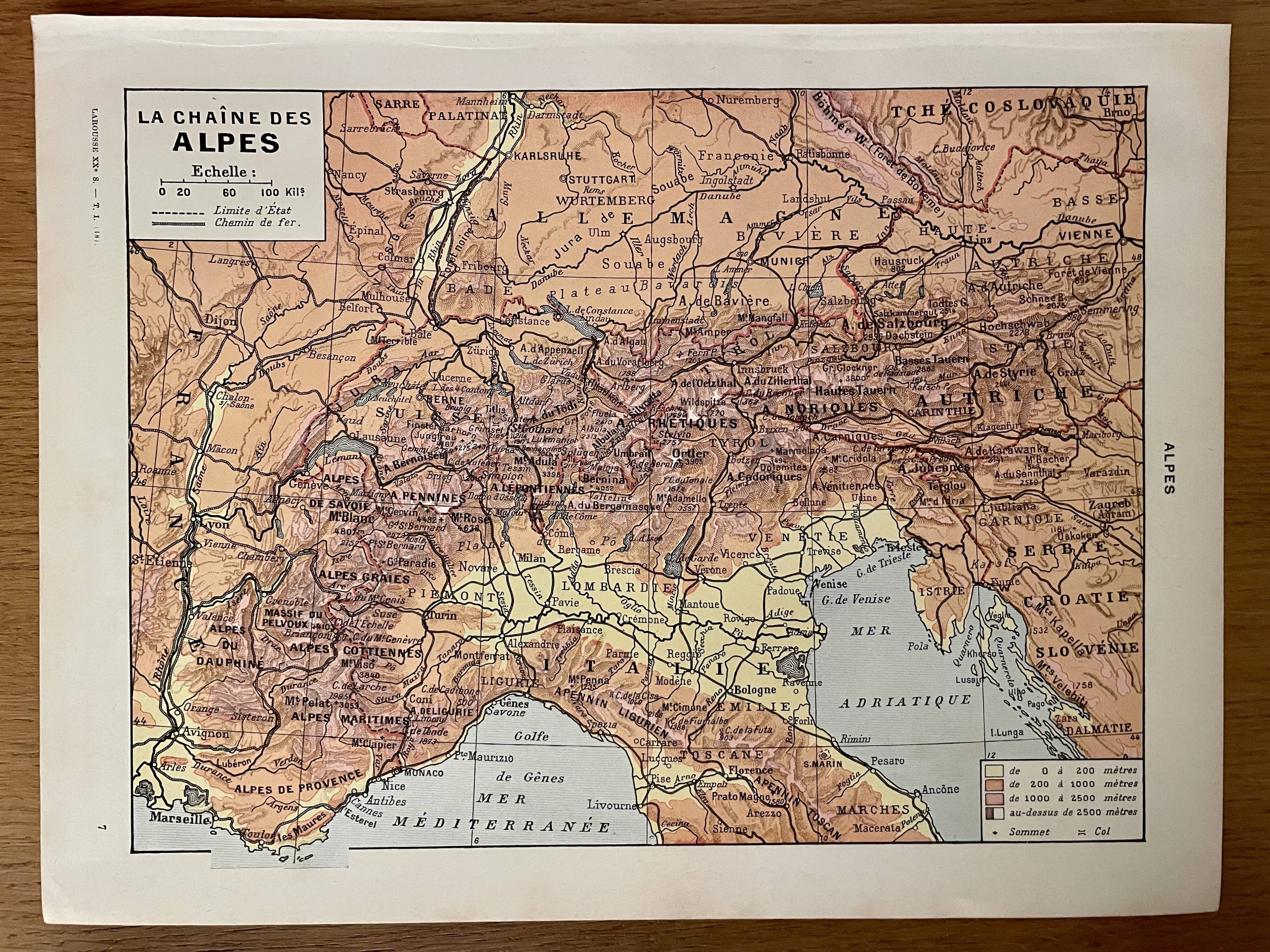 Old map of the Alps - 1920