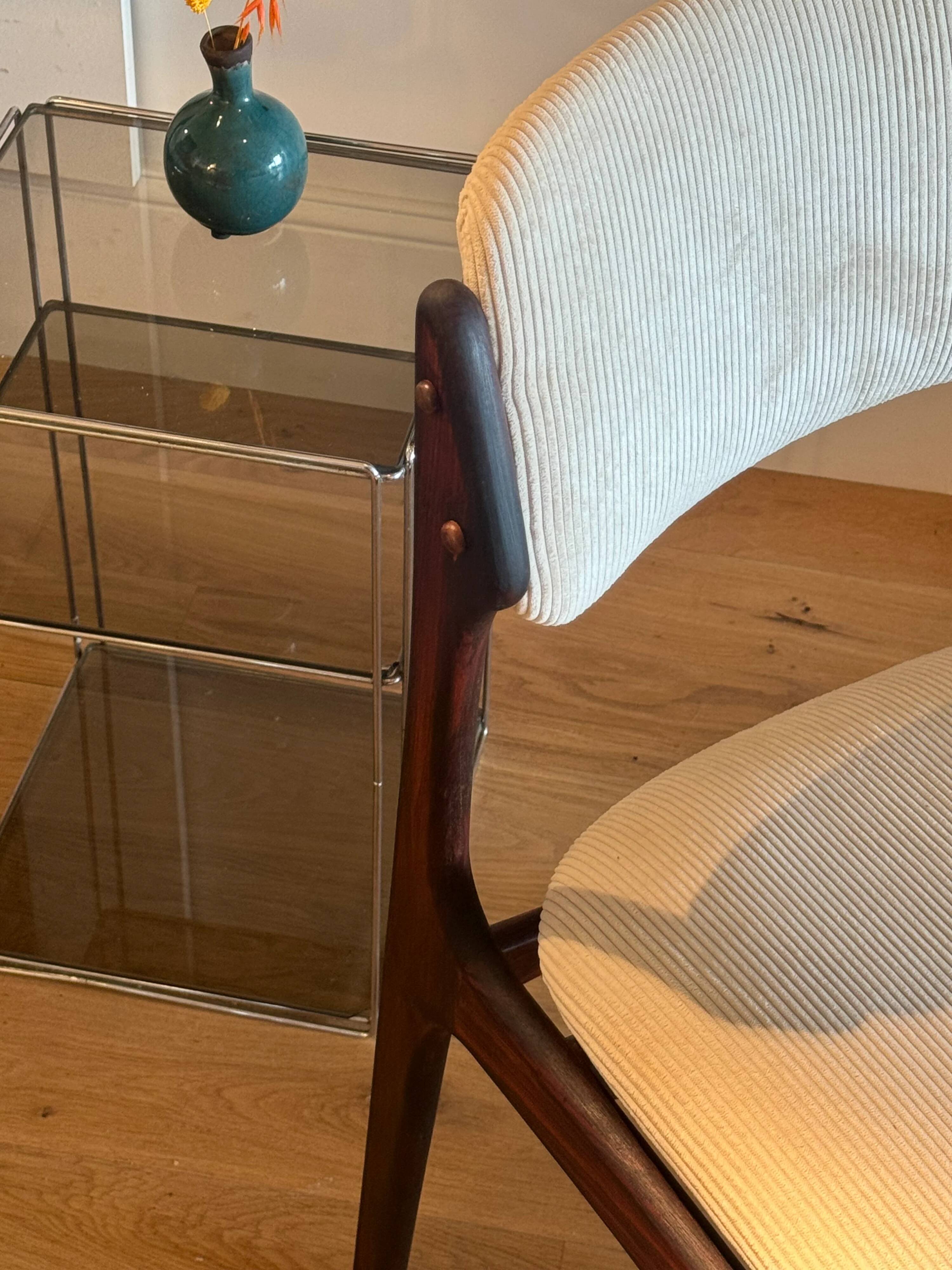Pair of vintage Scandinavian chairs by Erik Buch model 49 in cream velvet.