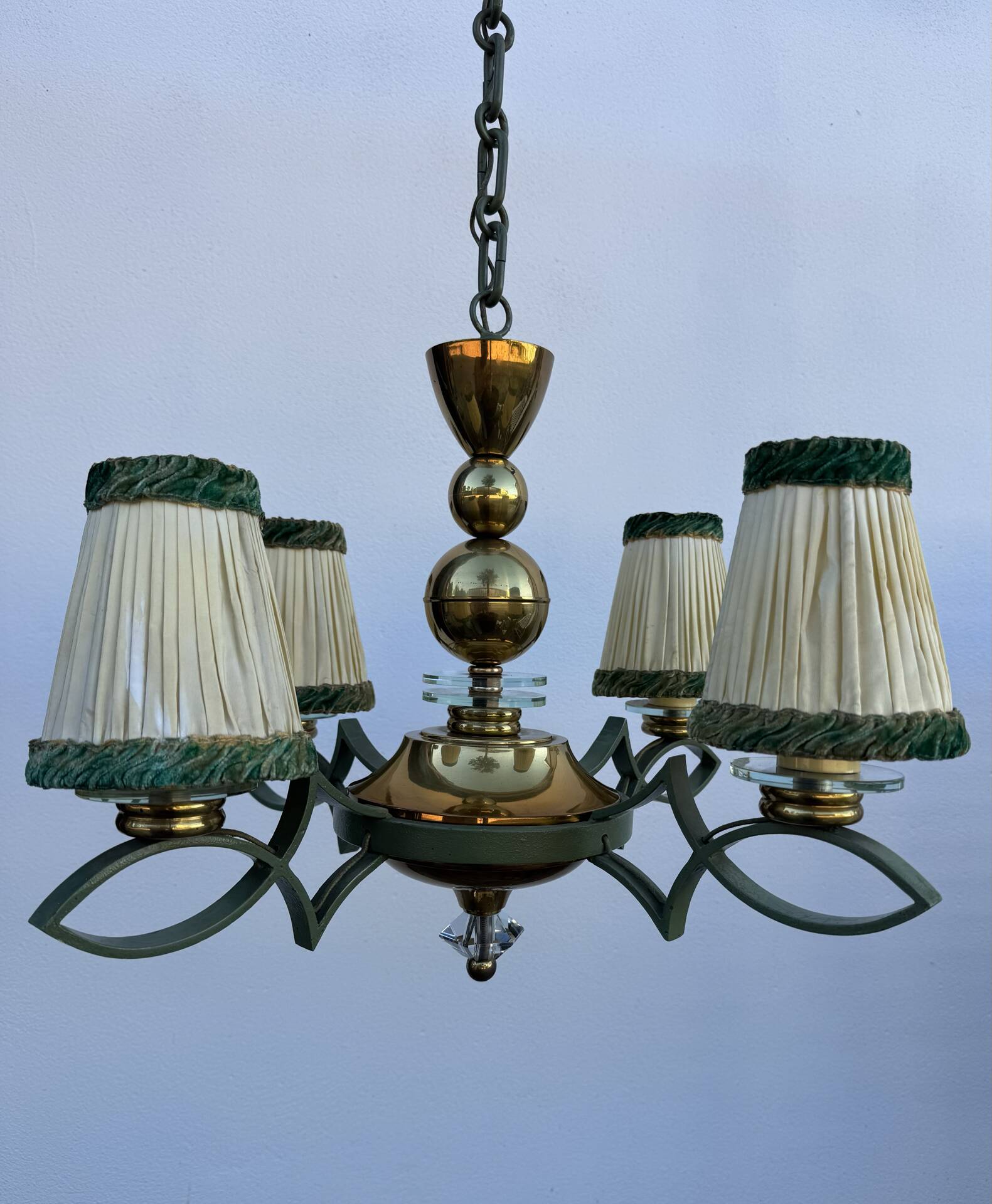 Art Deco brass and glass chandelier