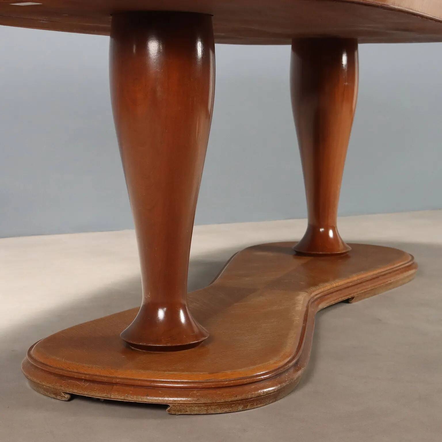 Vintage table in solid beech and glass, design, Italy, 1950s
