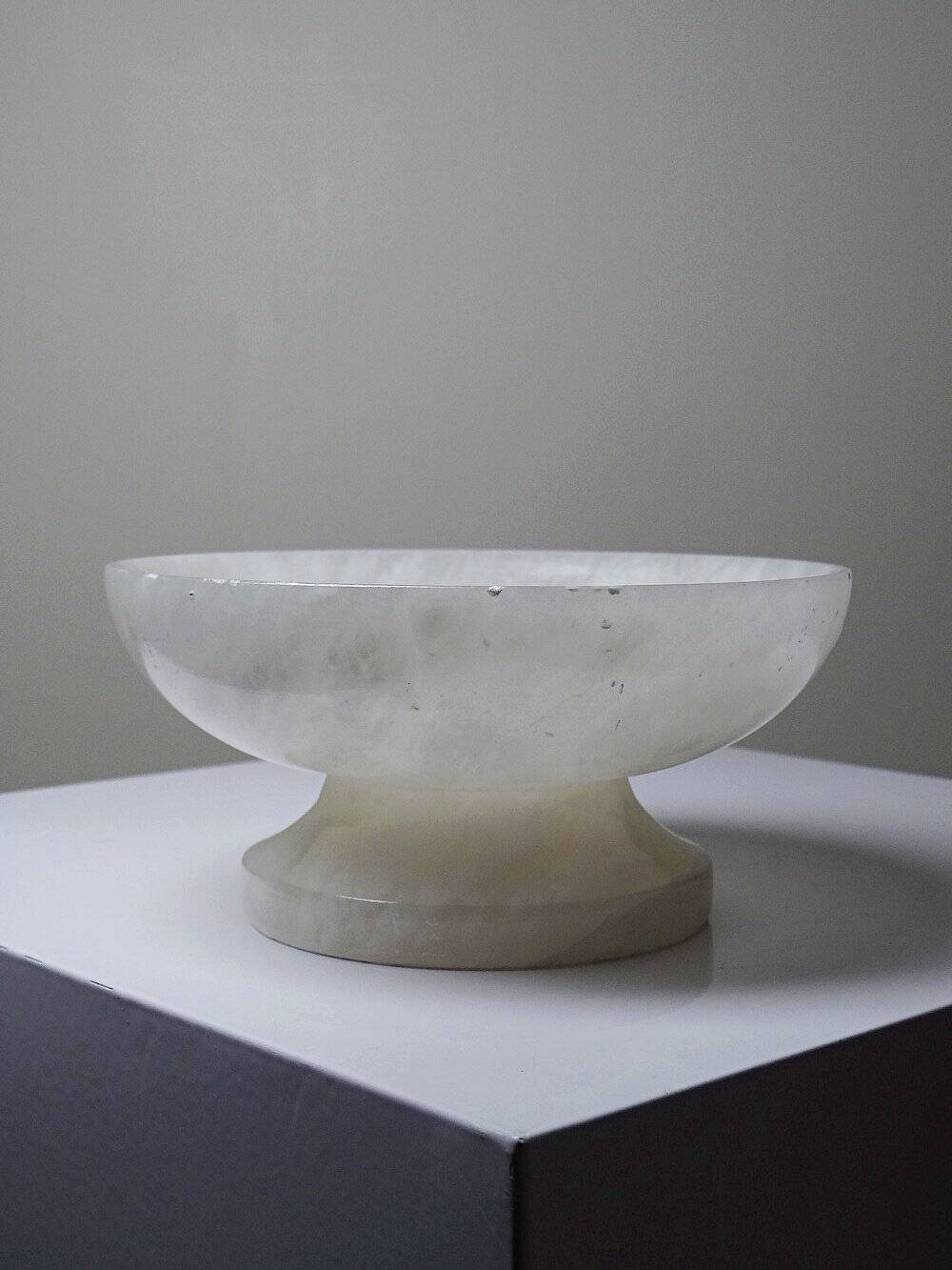 Coupe ou vide-poche vintage en albâtre blanc, Italie années 60-70