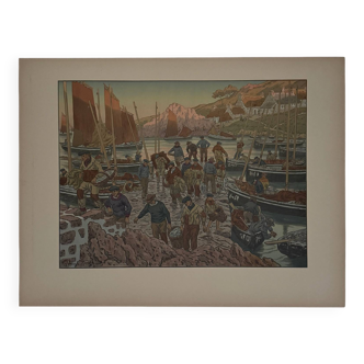Lithograph by Henri Rivière At the Wind of Noroît - The Port