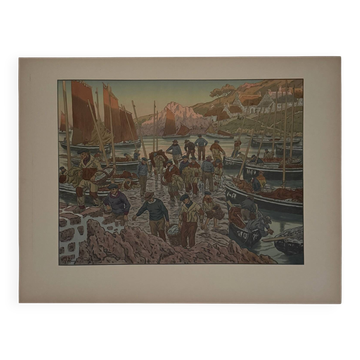 Lithograph by Henri Rivière At the Wind of Noroît - The Port