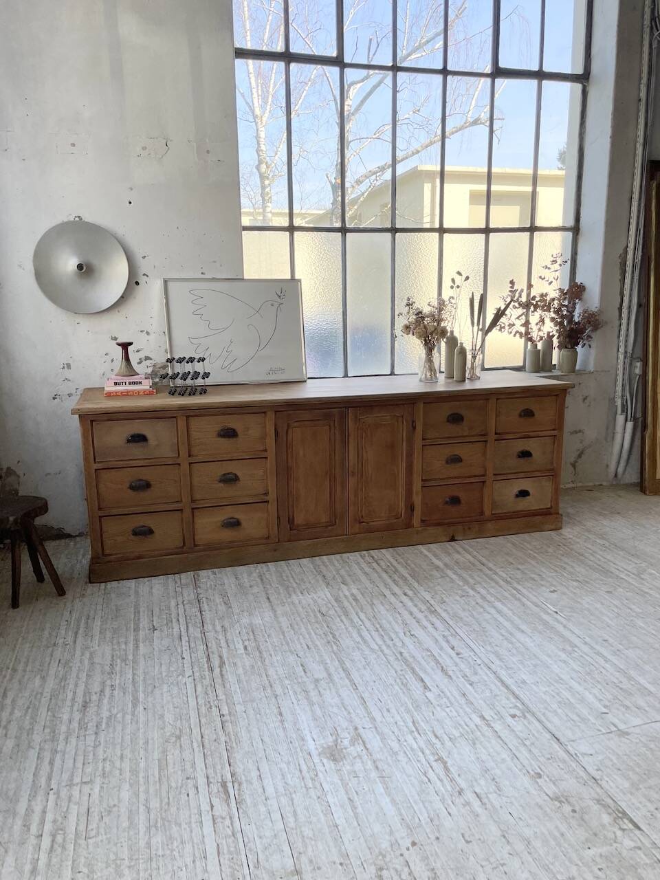 XXL solid oak counter sideboard