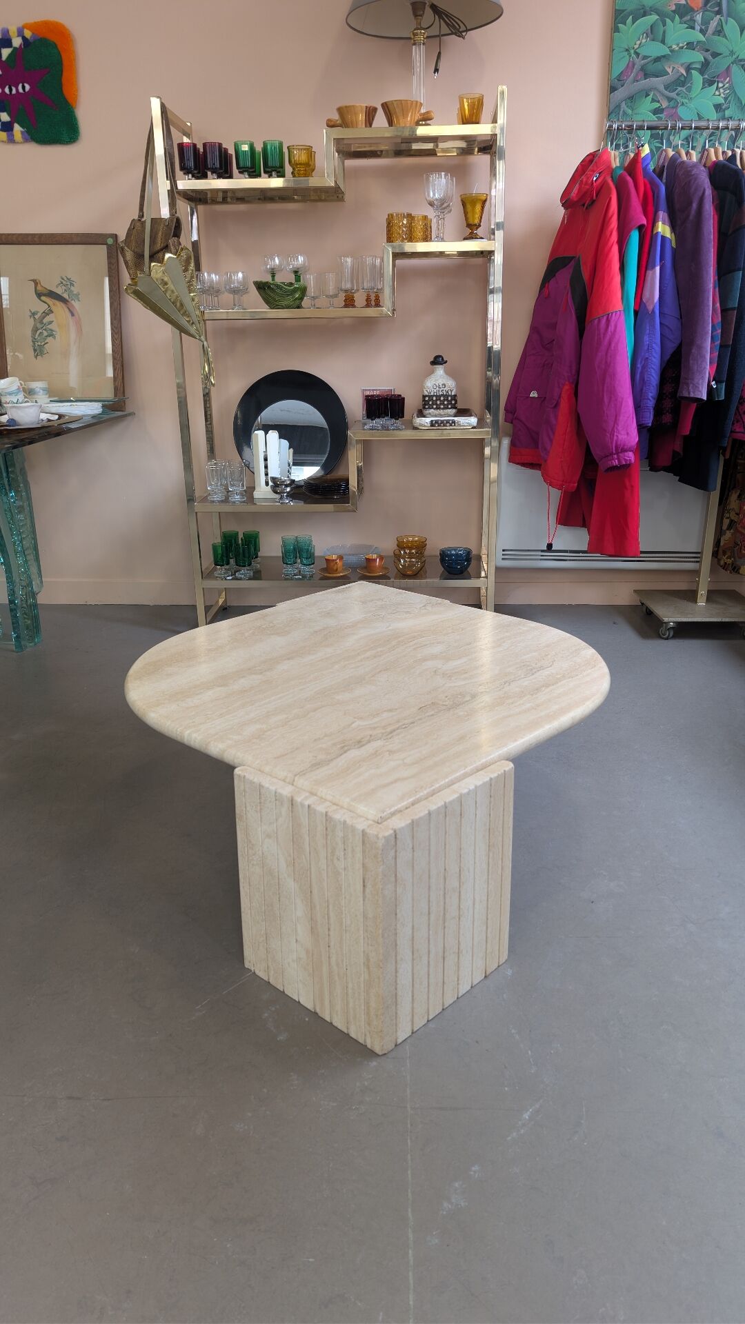 Table basse oeil travertin