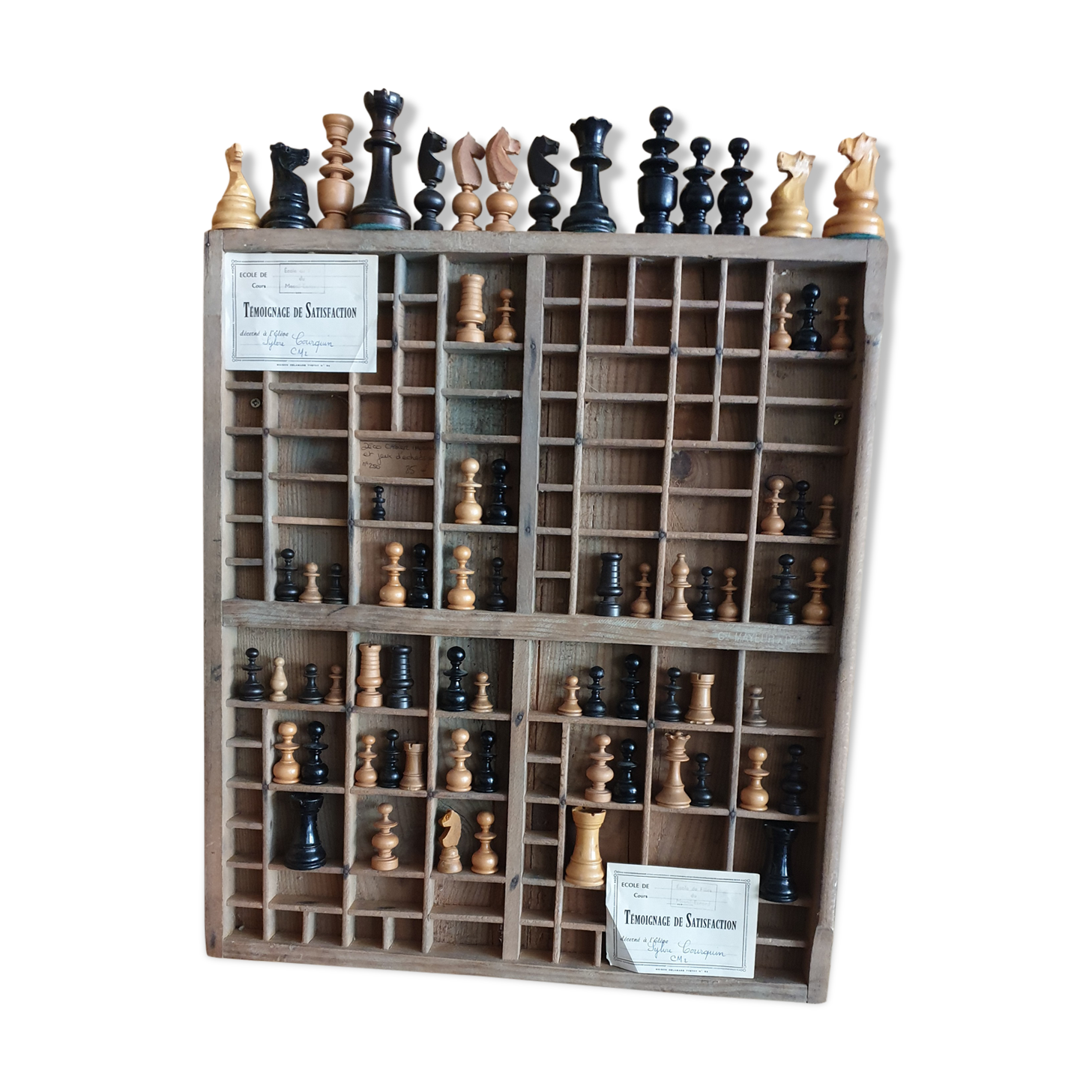 Printing locker and wooden chess pieces