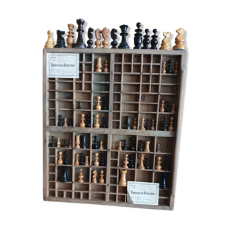 Printing locker and wooden chess pieces