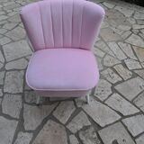 Mid-century cocktail chair in pink solid beech, 1950s compact fluted backrest.