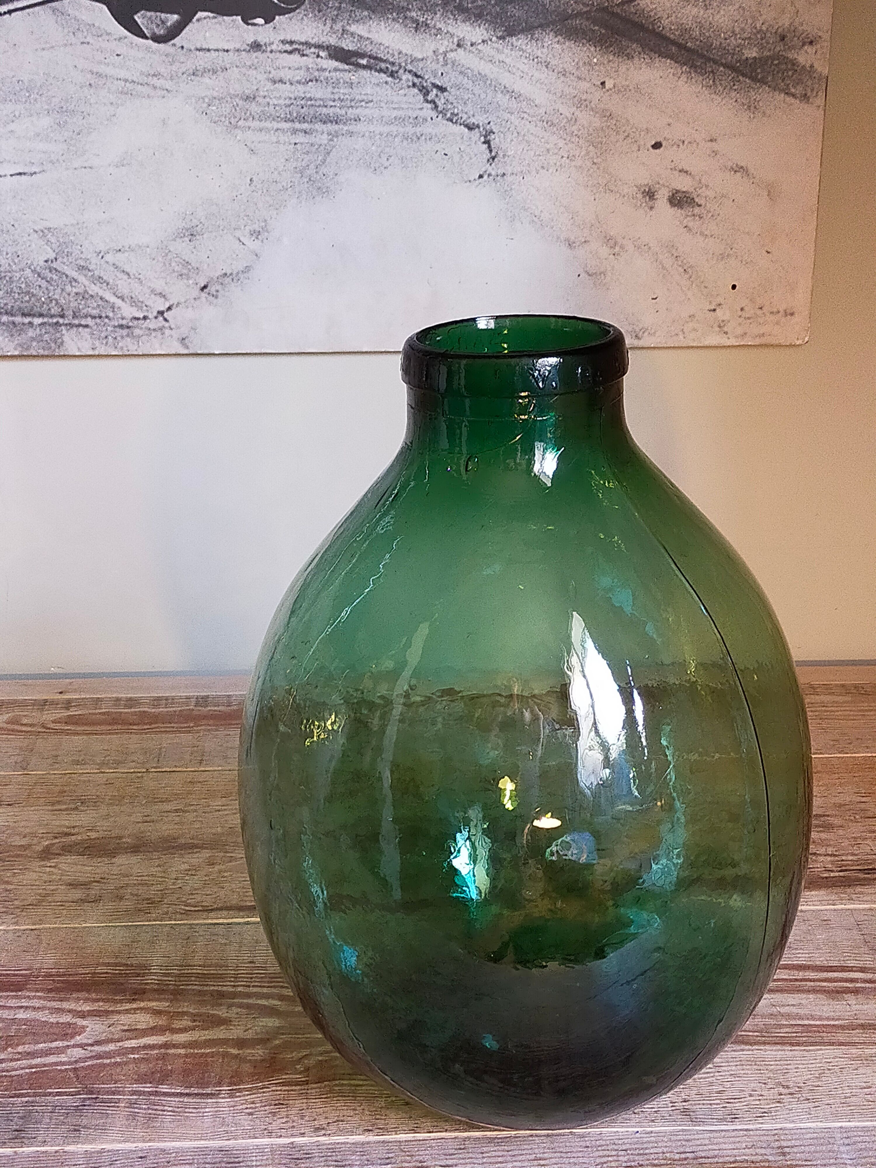 Dame-Jeanne oval canister with wide vintage collar