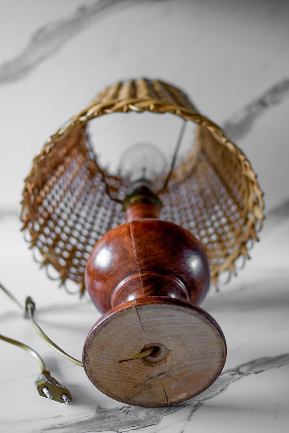 Wooden table lamp and rattan lampshade