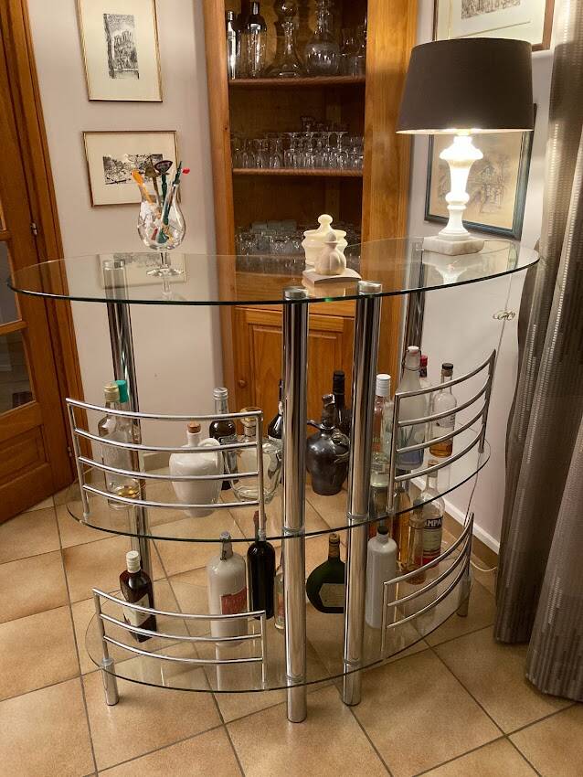 Bar in tempered glass and chrome L.120 x l.45 x H.107