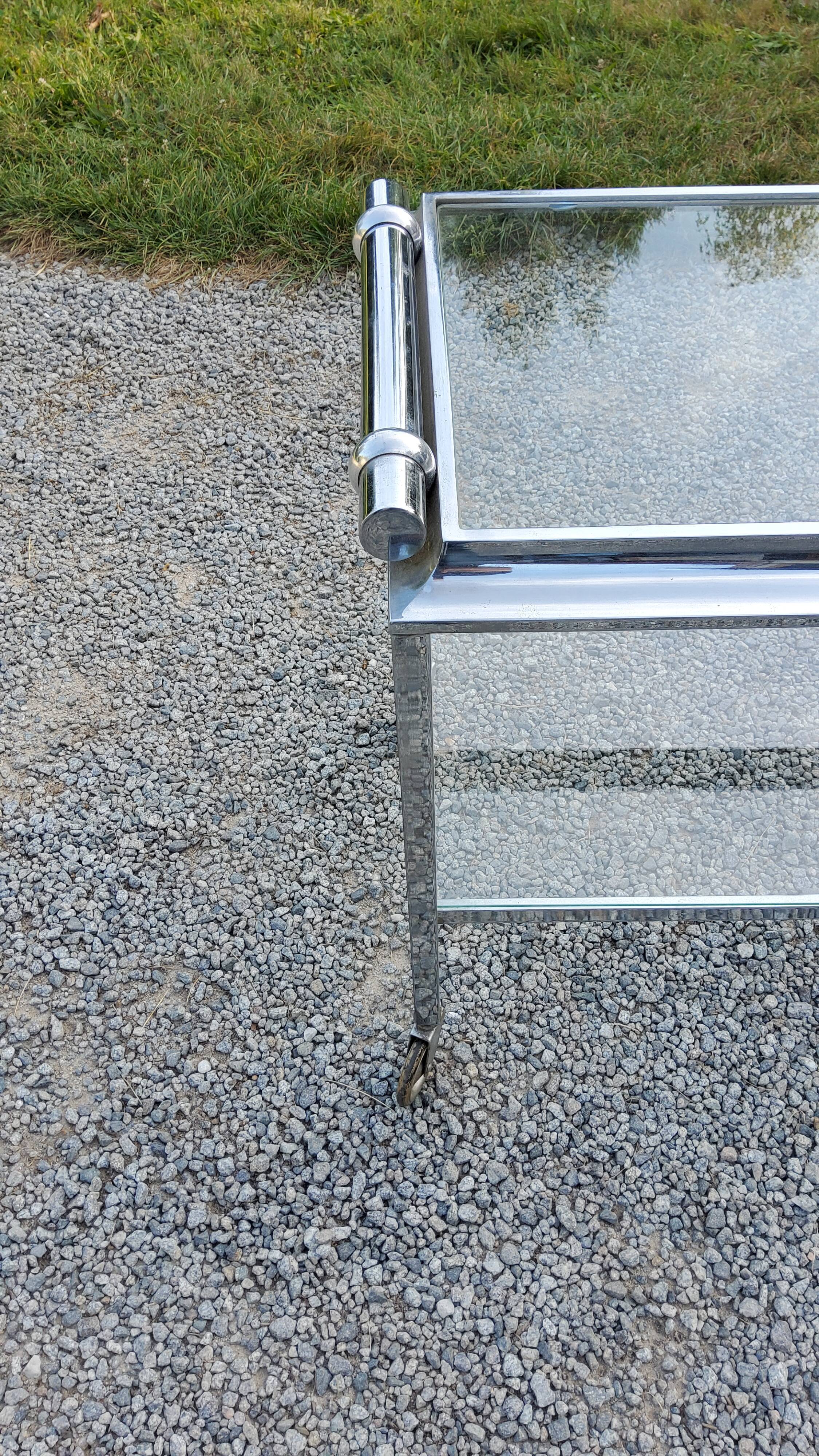 Rolling service chrome art deco double glass trays 1930