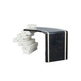 Unique Writing Desk with Black and White Stone Veneer and Brass Inlays