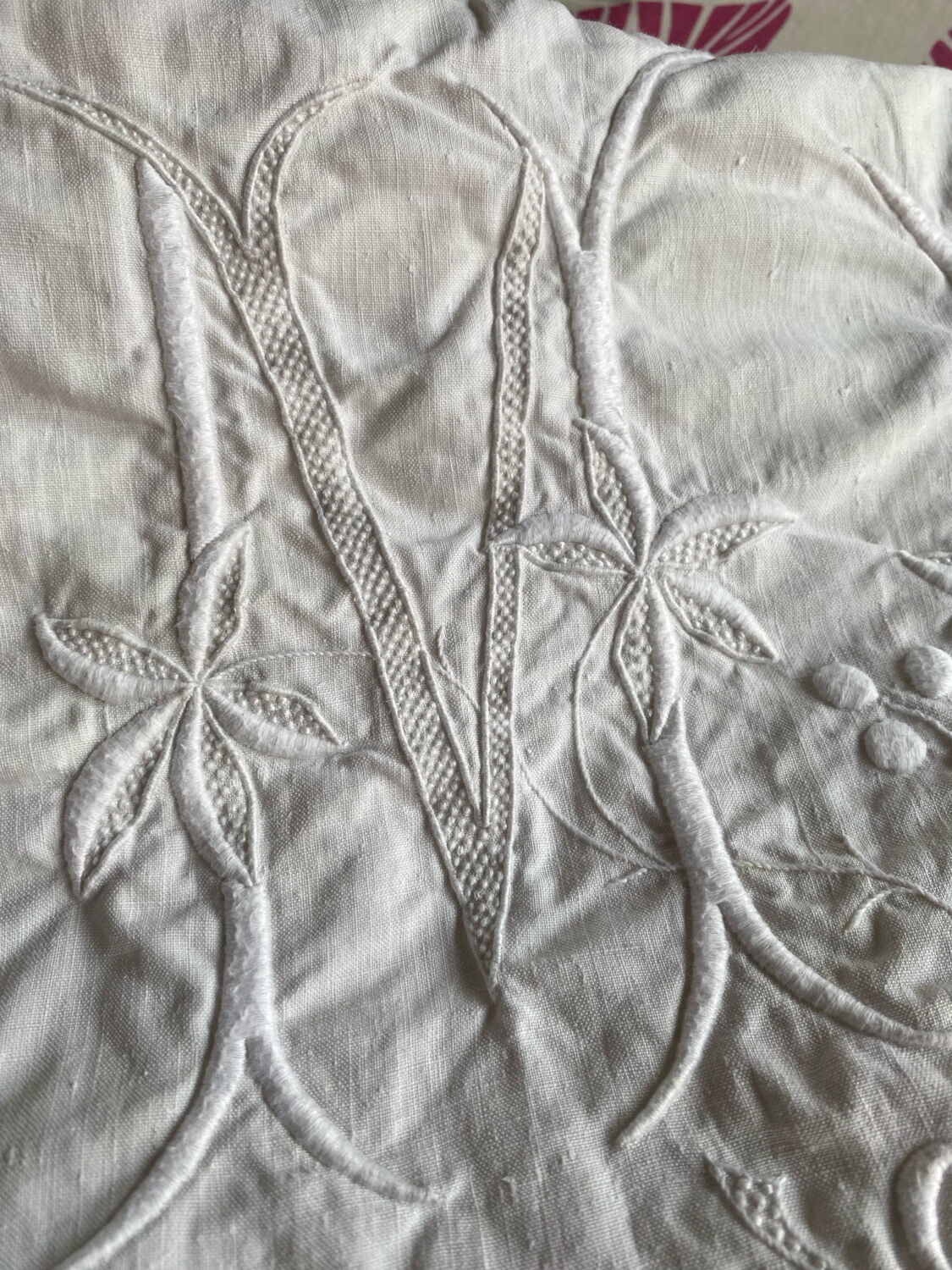 Monogrammed and embroidered castle sheet.