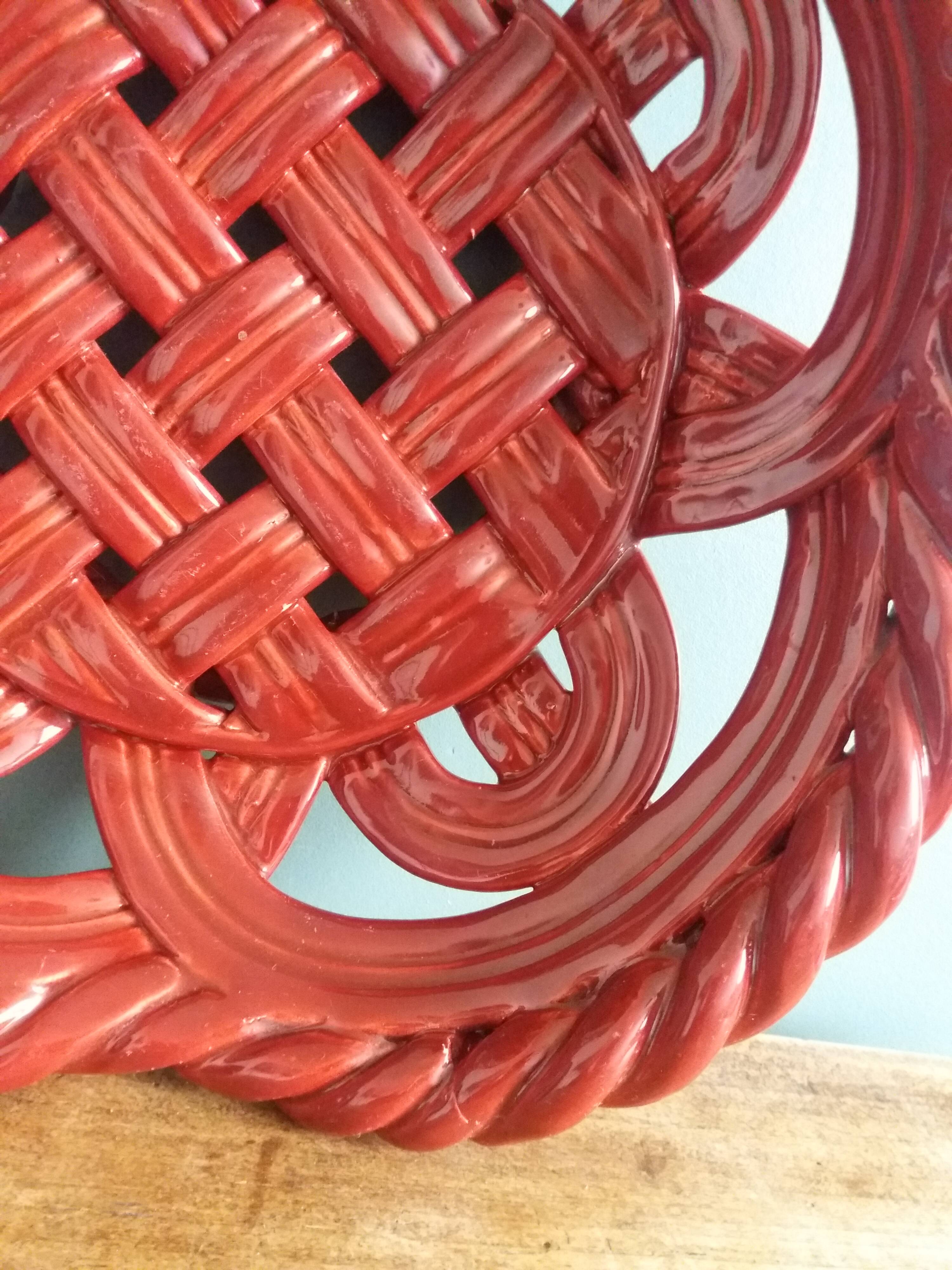 Fruit bowl, woven ceramic basket, Vallauris