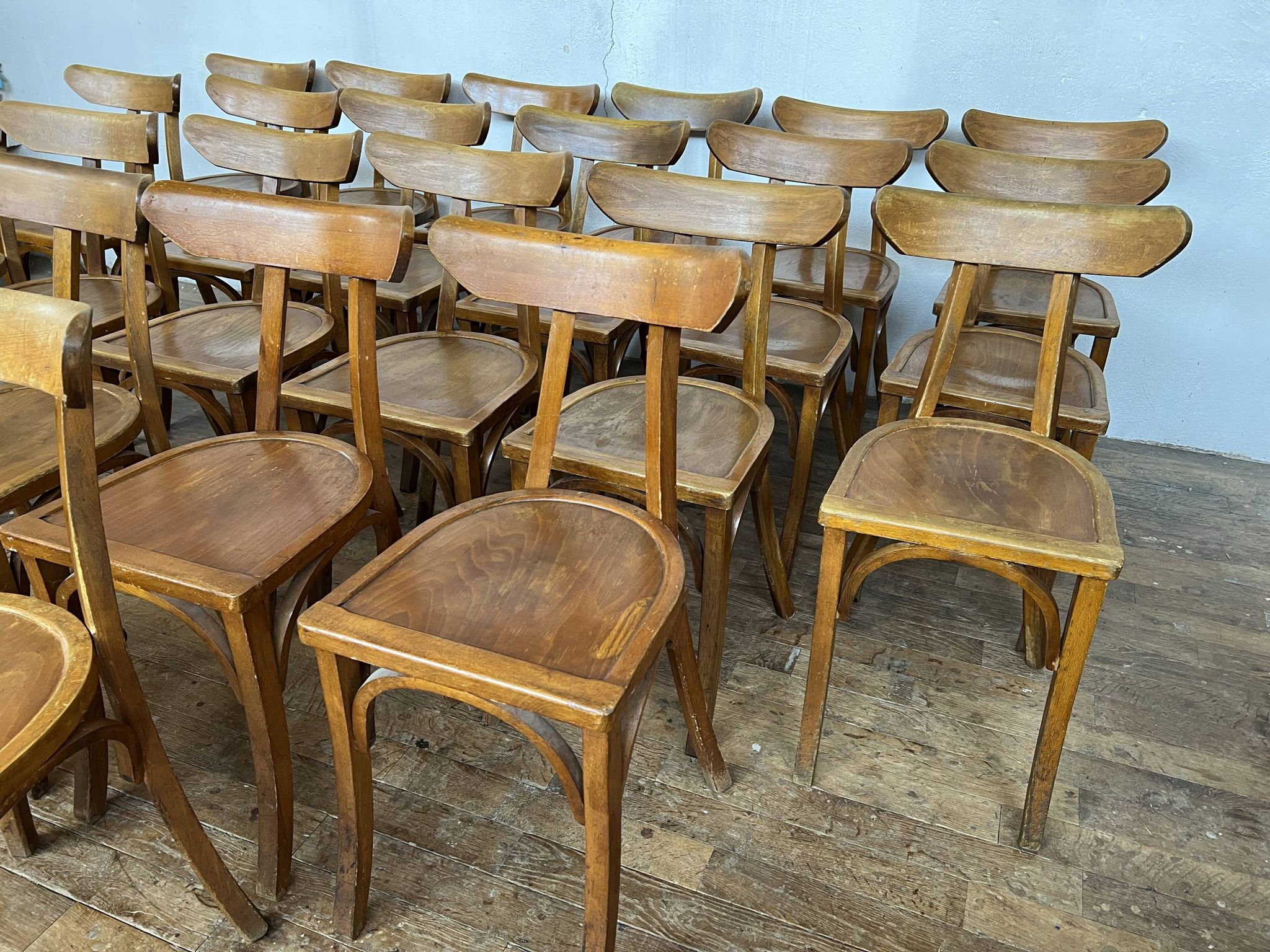 Series of 24 chairs bistrot wood curved 1960