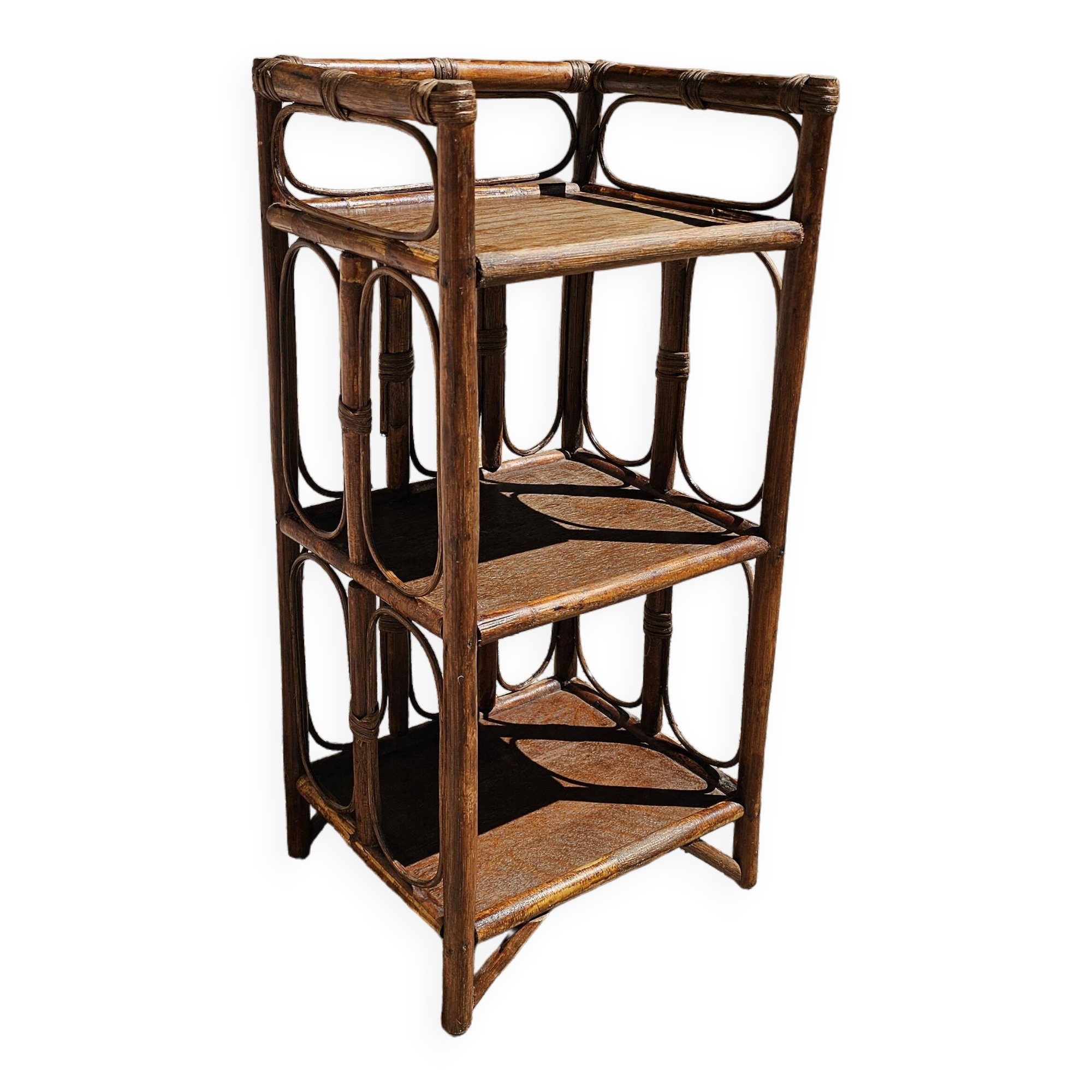 Vintage 3-Tier Bamboo and Rattan Shelf, 1960s