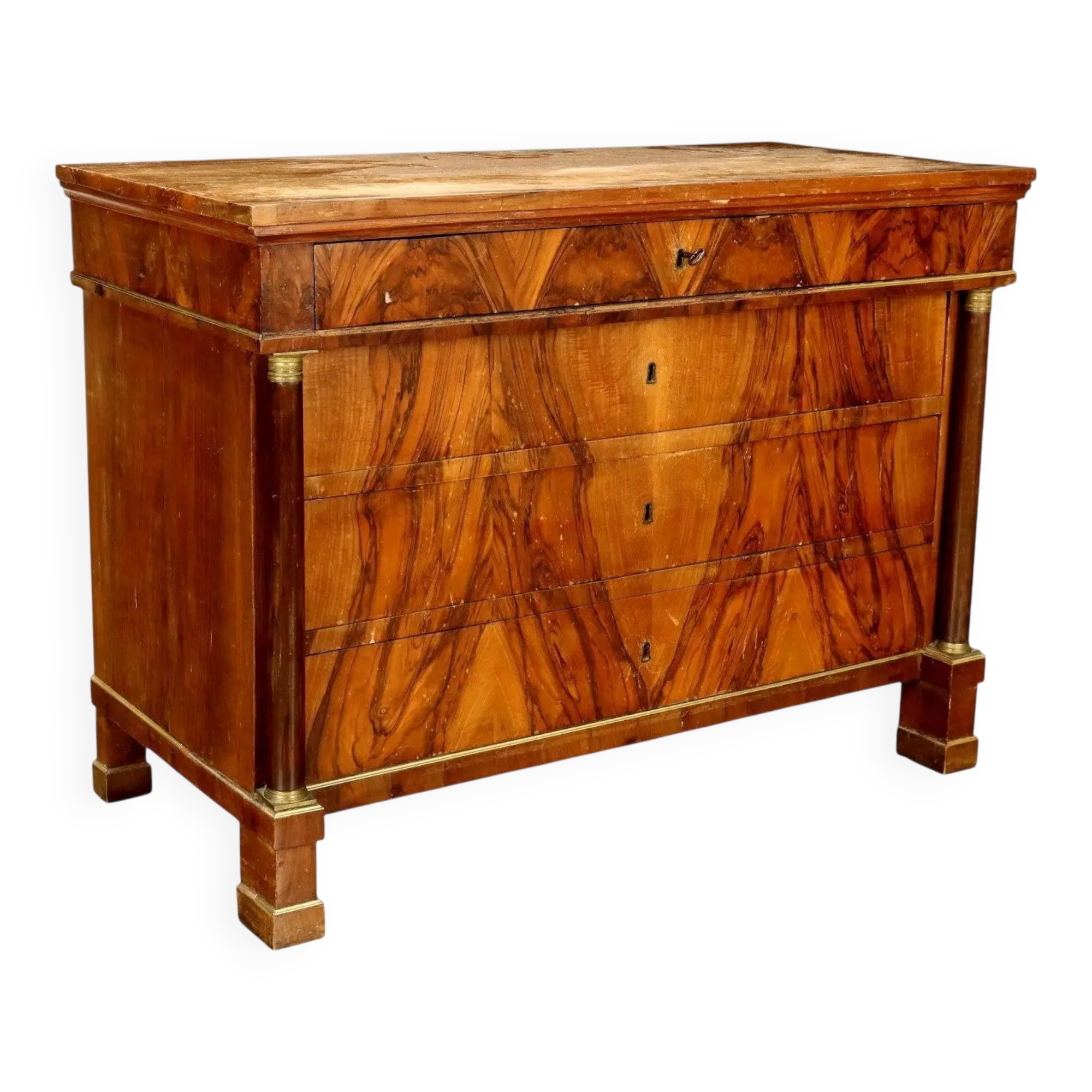 Commode Empire ancienne en noyer, peuplier et bronze, XIXe siècle