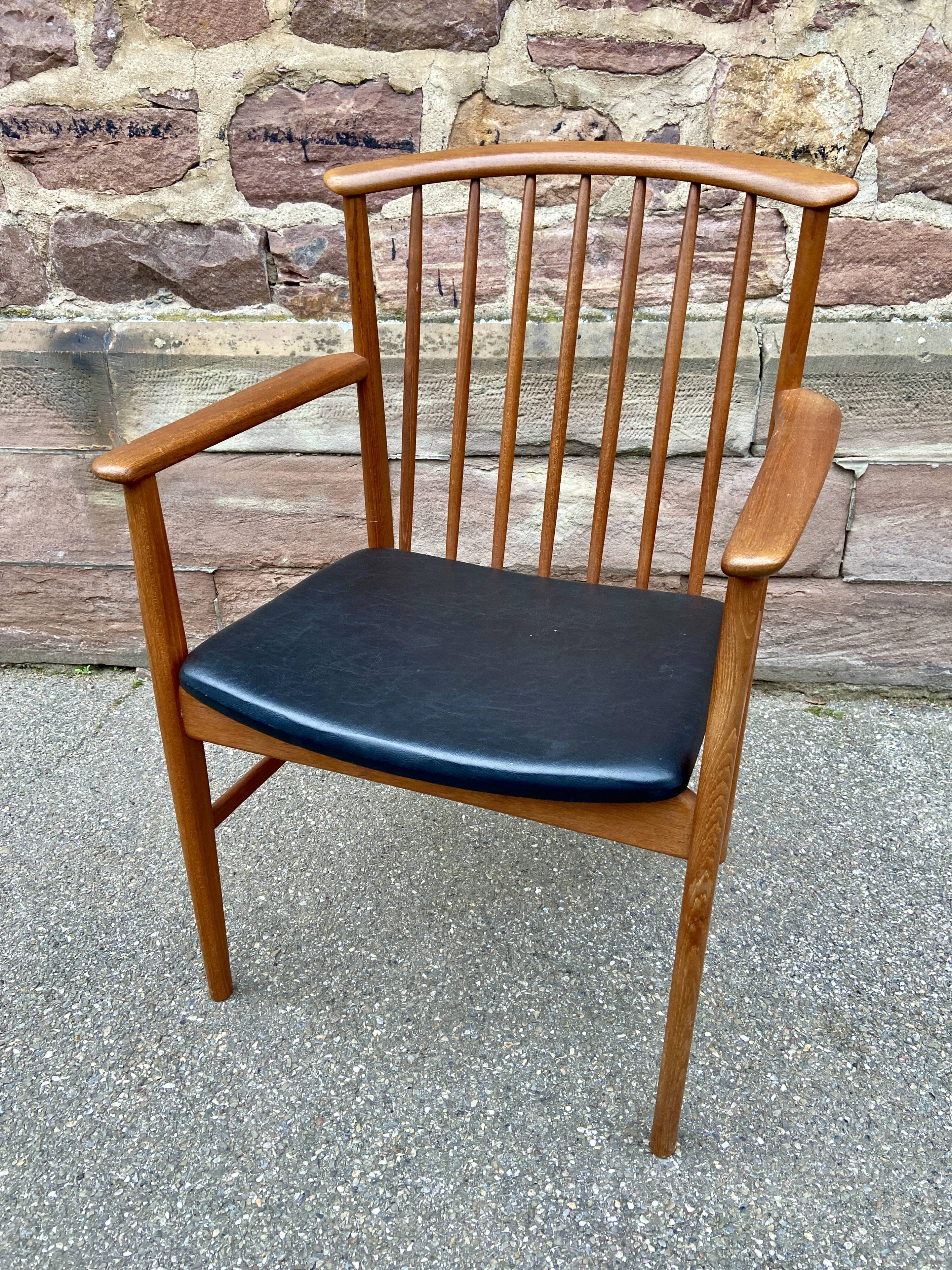 Scandinavian office armchair Swedish vintage 1960-70 teak & imitation leather