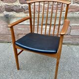 Scandinavian office armchair Swedish vintage 1960-70 teak & imitation leather