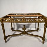 Middle wooden table with green-golden patina Louis XVI style, nineteenth century.