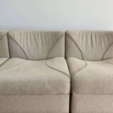 Vintage modular sofa, five armchairs and coffee table, beige wool