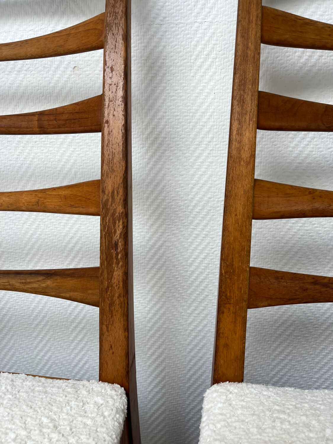 4 Scandinavian chairs, teak with boucle seats.