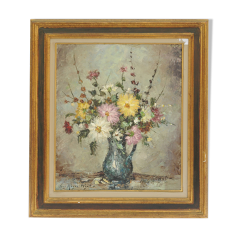 Huile sur toile Bouquet de fleurs  Claude Roger Puget 1911-2002